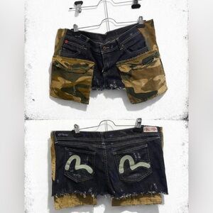 Evisu Denim & Camo Patchwork Mini Skirt Size 12 Y2K